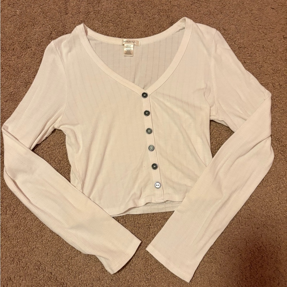 Bozzolo Light Cream Button-Down Cropped Top